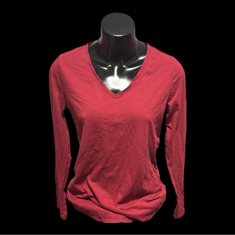 Long Sleeve V-Neck Top | George | Red | Medium | Cotton & Polyester